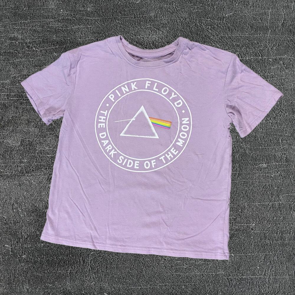 🌈 Pink Floyd Dark Side of the Moon Purple Graphic Band Tee Kids Medium 🔺